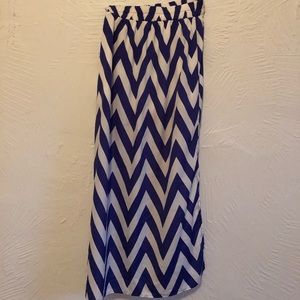 Everly Blue and White Chevron Maxi Skirt